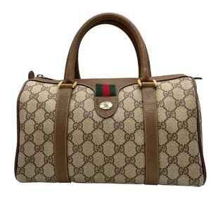 EUC Gucci Monogram Canvas and Leather Boston Handbag with COA
